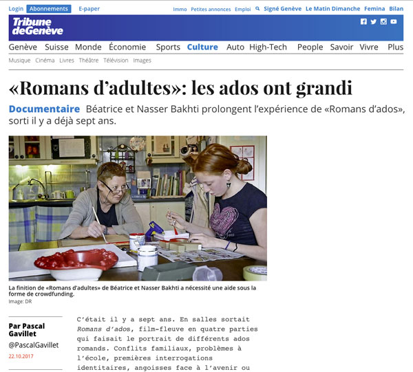 «Romans d’adultes» La Tribune de Genève du 22 octobre 2017